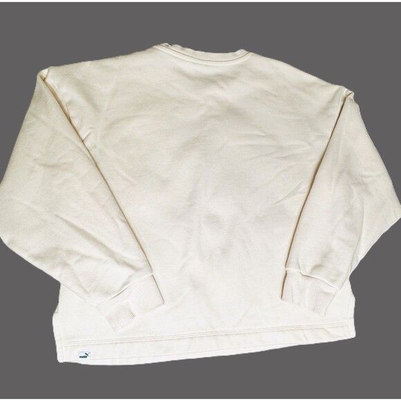 Puma Cream Sweatshirt Womens Small Beige Pullover Fleece Logo Patch Streetwear - Picture 11 of 11